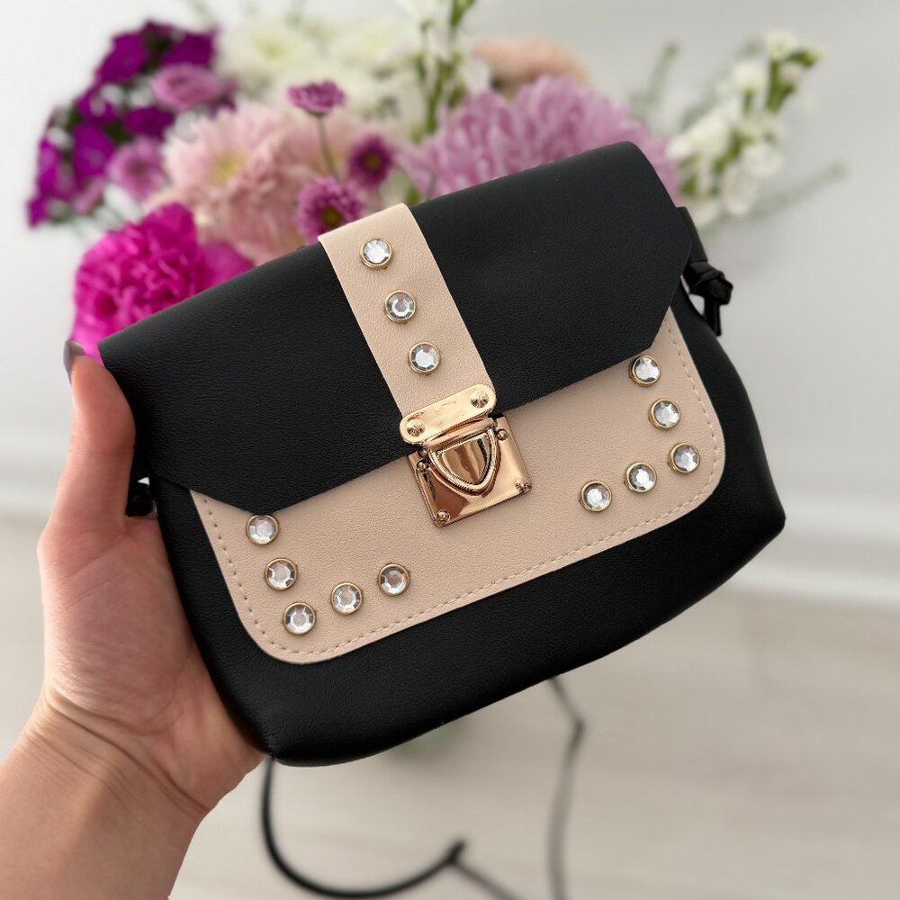 Adorable Rivet Studded Small Square Crossbody Leather Bag